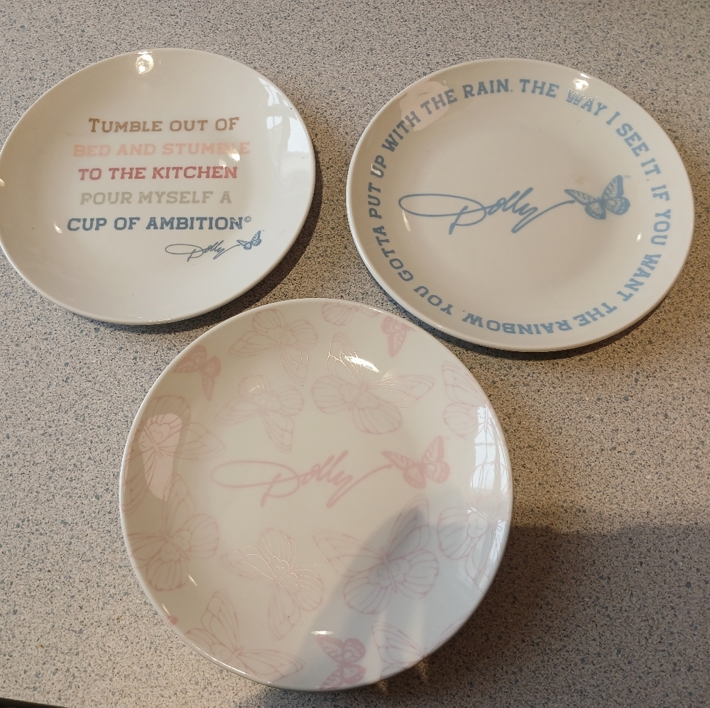 Lot of 3 DG Dolly Parton 6" App Plate Rainbow & Butterfly